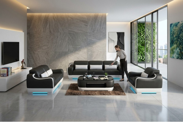Sofá de cuero Couch Conjunto de sala de estar de 3+2+1 plazas G8025D
