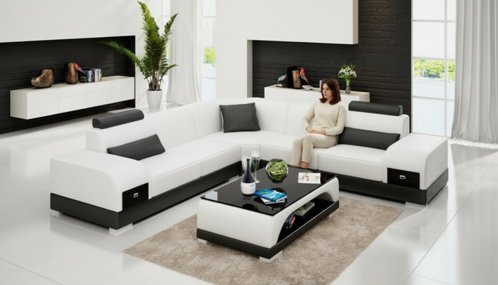 Sofá de cuero Sofá Sala de estar Sofá en forma de L Sofá de esquina Sofá Esquina Diseño moderno Conjunto