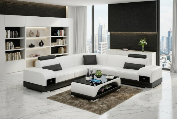 Sofá de cuero Sofá Sala de estar Sofá en forma de L Sofá de esquina Sofá Esquina Diseño moderno Conjunto
