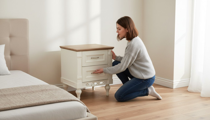 Mesa de noche clásica mesita de noche maciza consola estante dormitorio FL-SZN