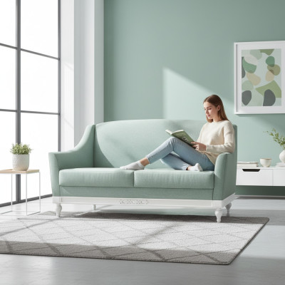 Sofá Chippendale de 2 plazas con estilo rural, sofá de tela con conjunto de madera de diseñador FL-2Siz.