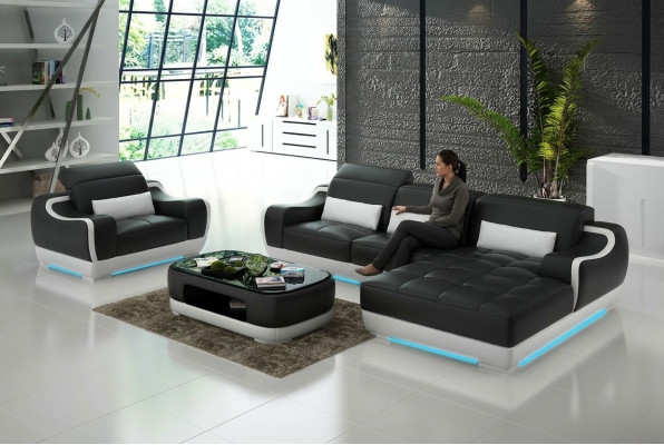Sofá de cuero conjunto de sofás sofá de esquina + sillón Nuevo juego moderno de sofá G8025E