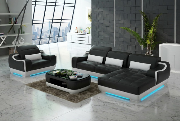 Sofá de cuero conjunto de sofás sofá de esquina + sillón Nuevo juego moderno de sofá G8025E