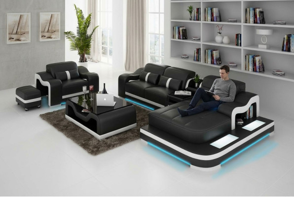 Sofá de cuero y esquina de diseño moderno tipo L Sofá G8027E