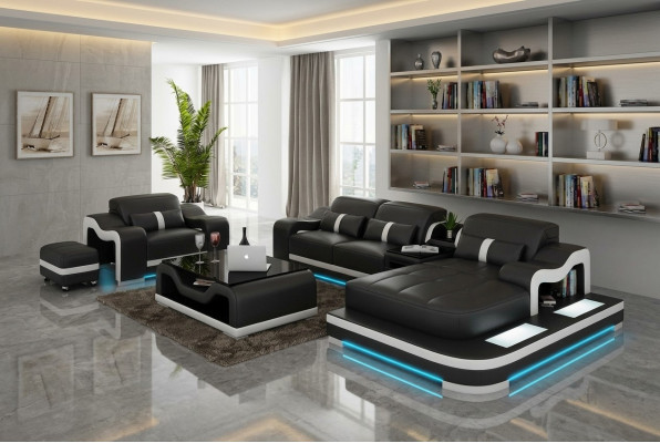 Sofá de cuero y esquina de diseño moderno tipo L Sofá G8027E