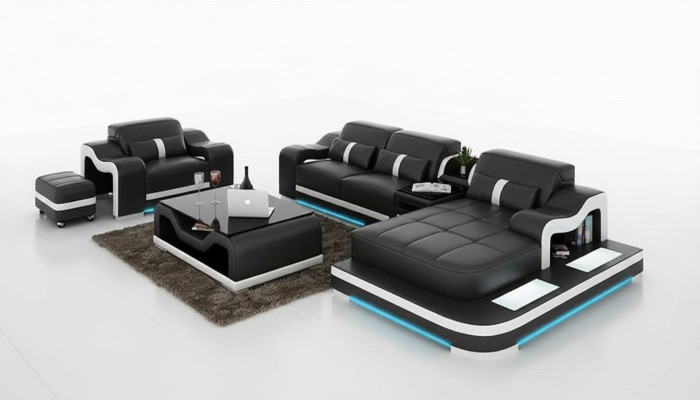 Sofá de cuero y esquina de diseño moderno tipo L Sofá G8027E