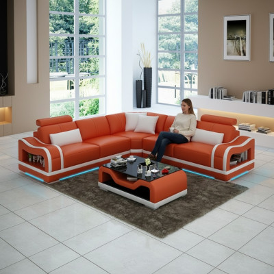 Sofá de cuero Sofá Sofá Sofá esquinero Sofá de diseño moderno Sofá de esquina Sofá-Habitación de estar
