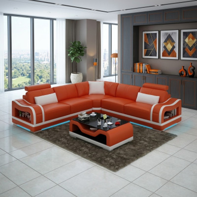Sofá de cuero Sofá Sofá Sofá esquinero Sofá de diseño moderno Sofá de esquina Sofá-Habitación de estar