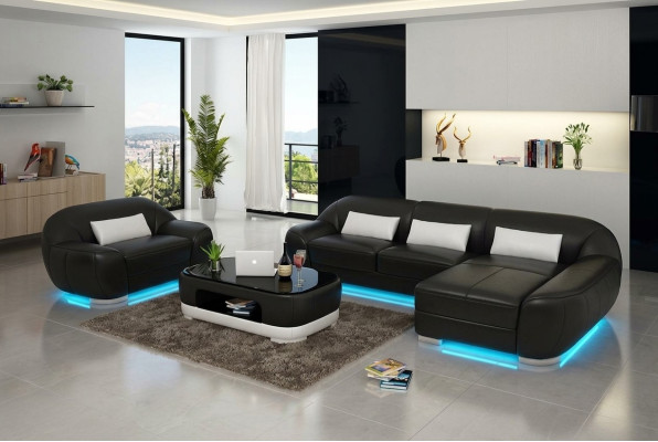 Sofá de cuero sofá sofá en forma de L esquinero + sillón conjunto de esquina diseño