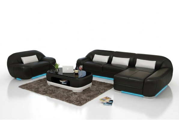 Sofá de cuero sofá sofá en forma de L esquinero + sillón conjunto de esquina diseño
