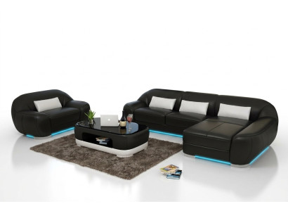 Sofá de cuero sofá sofá en forma de L esquinero + sillón conjunto de esquina diseño