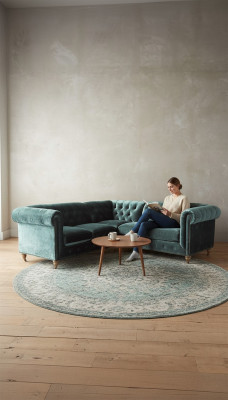 Sofá esquinero Chesterfield sofá de cuero sofá textil tapizado tela esquina nuevo