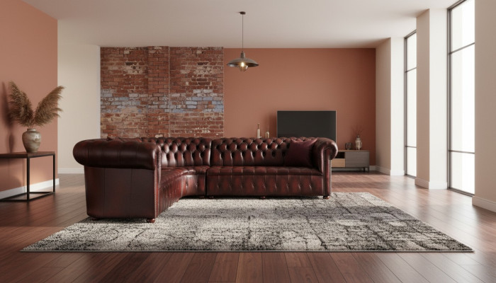 Chesterfield sofá de cuero esquina sofá tapizado conjunto de esquina asiento 100% cuero
