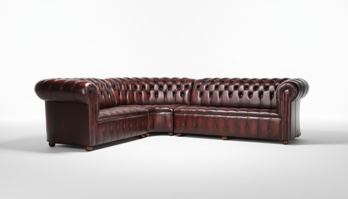 Chesterfield sofá de cuero esquina sofá tapizado conjunto de esquina asiento 100% cuero