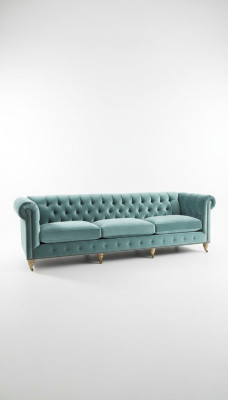 Sofá Chesterfield de 3 plazas, tela de sofá de cuero de terciopelo, conjunto de tapicería acolchada de asiento nuevo.