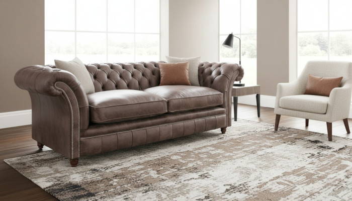 Chesterfield Sofá Sofá Tapizado Set de 3 plazas Asiento Cuero Tela 161013-24