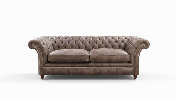Chesterfield Sofá Sofá Tapizado Set de 3 plazas Asiento Cuero Tela 161013-24