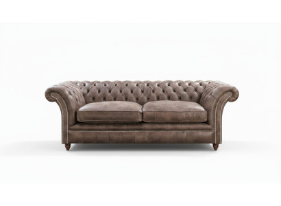 Chesterfield Sofá Sofá Tapizado Set de 3 plazas Asiento Cuero Tela 161013-24