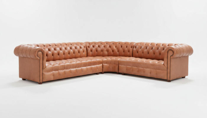 Sofá esquinero Chesterfield de cuero para sala de estar, esquina de sofá, sofá, acolchado de esquina.