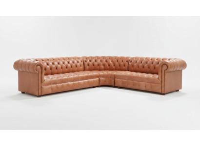 Sofá esquinero Chesterfield de cuero para sala de estar, esquina de sofá, sofá, acolchado de esquina.