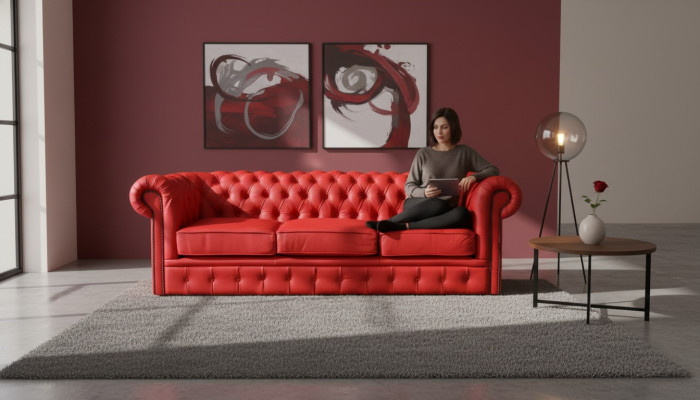 Sofá Chesterfield tapizado, sofá de diseñador, conjunto de 3 asientos clásico *Nuevo*