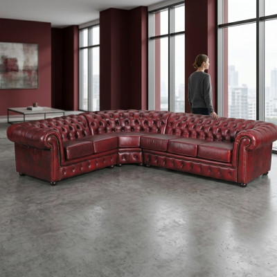 Sofá esquinero sofá couch tapizado conjunto esquinero Chesterfield 100% cuero