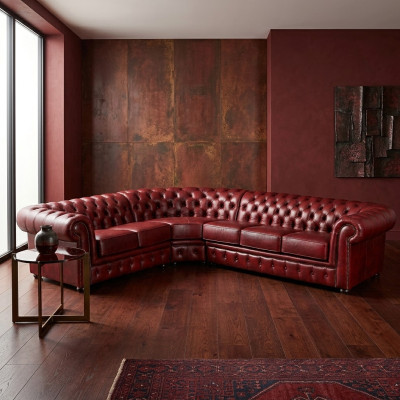 Sofá esquinero sofá couch tapizado conjunto esquinero Chesterfield 100% cuero