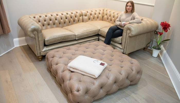 Sofá de cuero Sofá de esquina Sofá Couch Chesterfield Sofá de esquina Conjunto de salón Esquina Nuevo