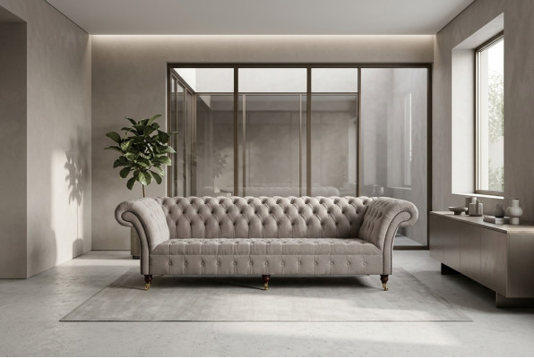 Sofá Chesterfield de 4 plazas XXL con cojines, diseño de sofás tapizados.