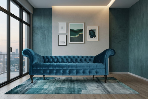 Sofá Chesterfield Tapizado Sofás de Diseño Conjunto de Sofás de Tela Tela 18