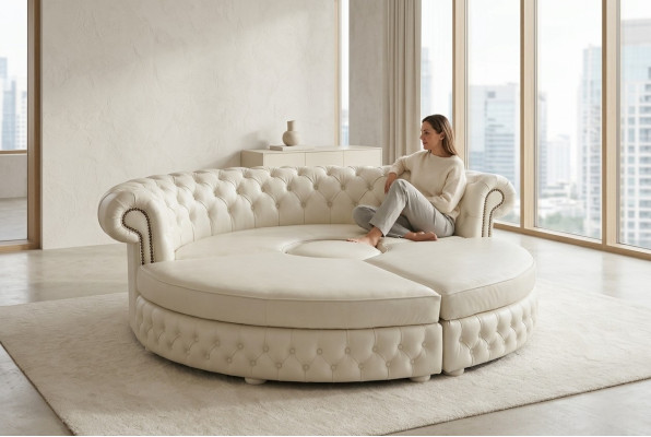 Chesterfield SOFÁ ESQUINA Royal Sofá redondo Sofá de diseñador Sofá de cuero