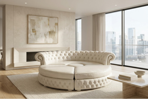 Chesterfield SOFÁ ESQUINA Royal Sofá redondo Sofá de diseñador Sofá de cuero