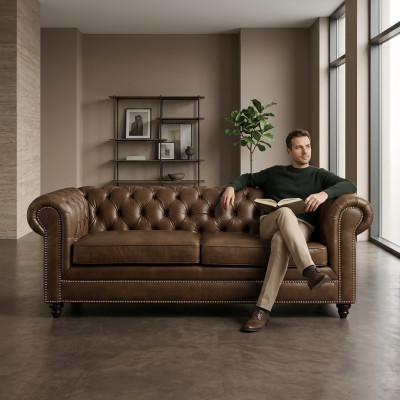 Sofá Chesterfield de 3 plazas, diseño acolchado, conjunto de sofás SL Sofá 8 nuevo.