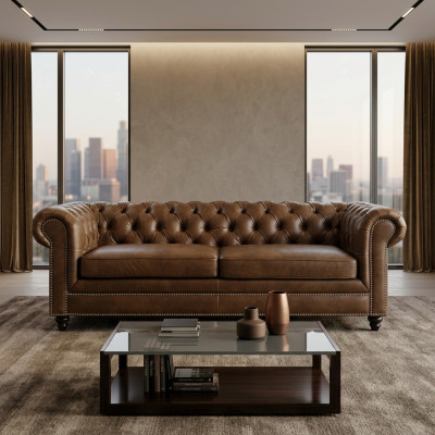 Sofá Chesterfield de 3 plazas, diseño acolchado, conjunto de sofás SL Sofá 8 nuevo.