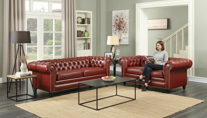 Sofá Chesterfield marrón 3+2 plazas, diseño de tapicería de diseñador.