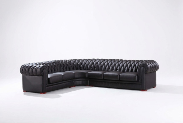 Sofá esquinero Chesterfield, sofá de esquina, sofá de diseñador negro 100% cuero.