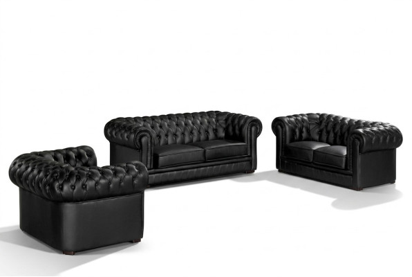 Sofás Chesterfield negros 3+2+1 Set Sofás de diseño tapizados conjunto
