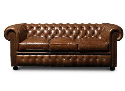 Sofá de cuero marrón Chesterfield de tres plazas de lujo para la sala de estar