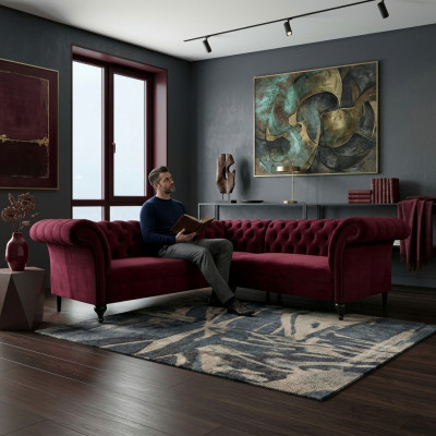 Sofá esquinero Chesterfield, sofá de diseño, sofá de terciopelo, sofá de cuero SLIII Sofá №82.