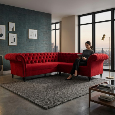 Sofá de esquina Chesterfield rojo de diseñador Sofá de esquina moderno Muebles de diseñador