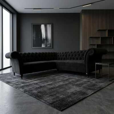 Sofá de lujo en forma de L Chesterfield negro