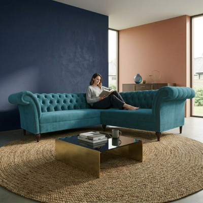 Sofá esquinero Chesterfield Sofá esquinero Sofá de diseño Sofá de terciopelo Sofá de cuero