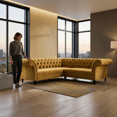 Chesterfield sofá esquinero sofá de diseñador sofá de esquina sofá de cuero de terciopelo