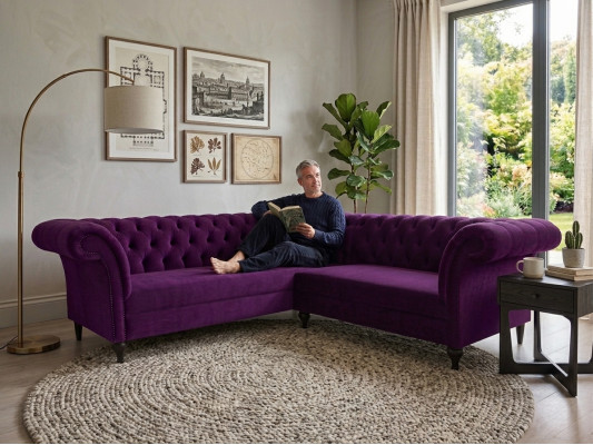Chesterfield sofá esquinero sofá rincón sofá diseñador sofá de cuero de terciopelo.