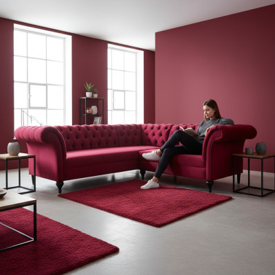 Sofá Chesterfield moderno Sofá de esquina Sofá de diseñador Sofá de terciopelo Sofá de cuero