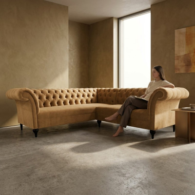 Sofá de esquina Chesterfield Chesterfield Sofá de esquina Sofá de diseñador moderno Sofá de terciopelo de cuero