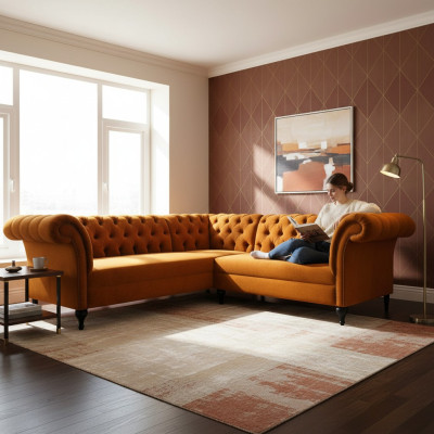 Sofá esquinero Chesterfield Sofá de esquina diseñador Sofá de cuero de terciopelo