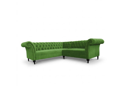 Sofá esquinero elegante verde Chesterfield en forma de L, sofás de diseñador, muebles tapizados.