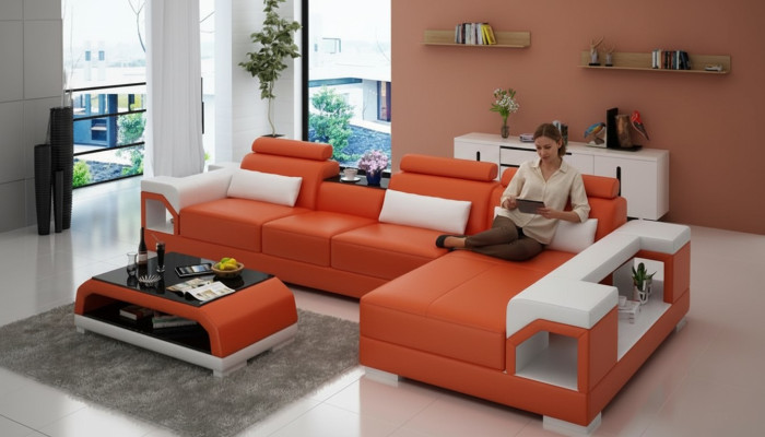 Sofá de cuero Sofá de esquina Sofá del salón Sofá en forma de L Sofá de diseño moderno G8010C