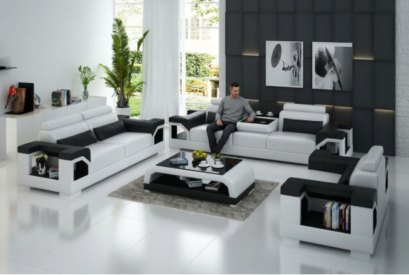 Sofá de cuero conjunto de sofás sofá en forma de L con 3+2+1 asientos Sofá moderno de diseño